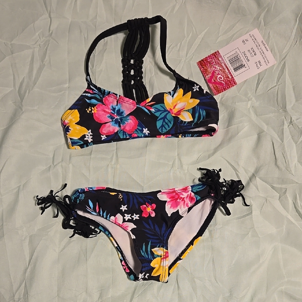 Floral Bikini Set with Black Straps